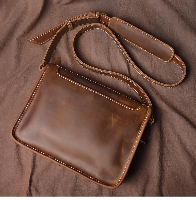 Crazy Horse Leather Messenger Bag with Laptop Compartment