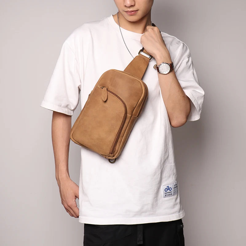 Leather Sling Bag – Compact Crossbody Chest Pack for Daily Use
