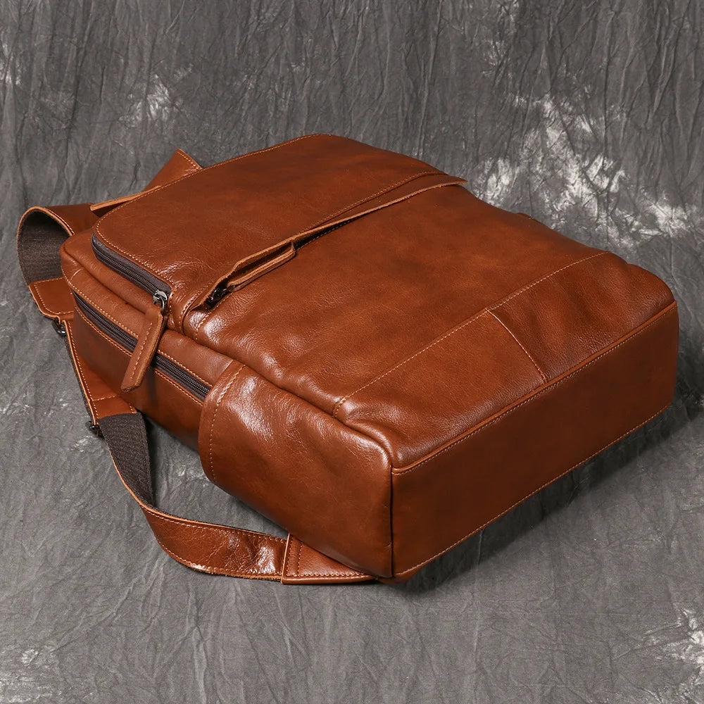 Leather Backpack 15 Inch Laptop - Full Grain Cowhide Travel Bag