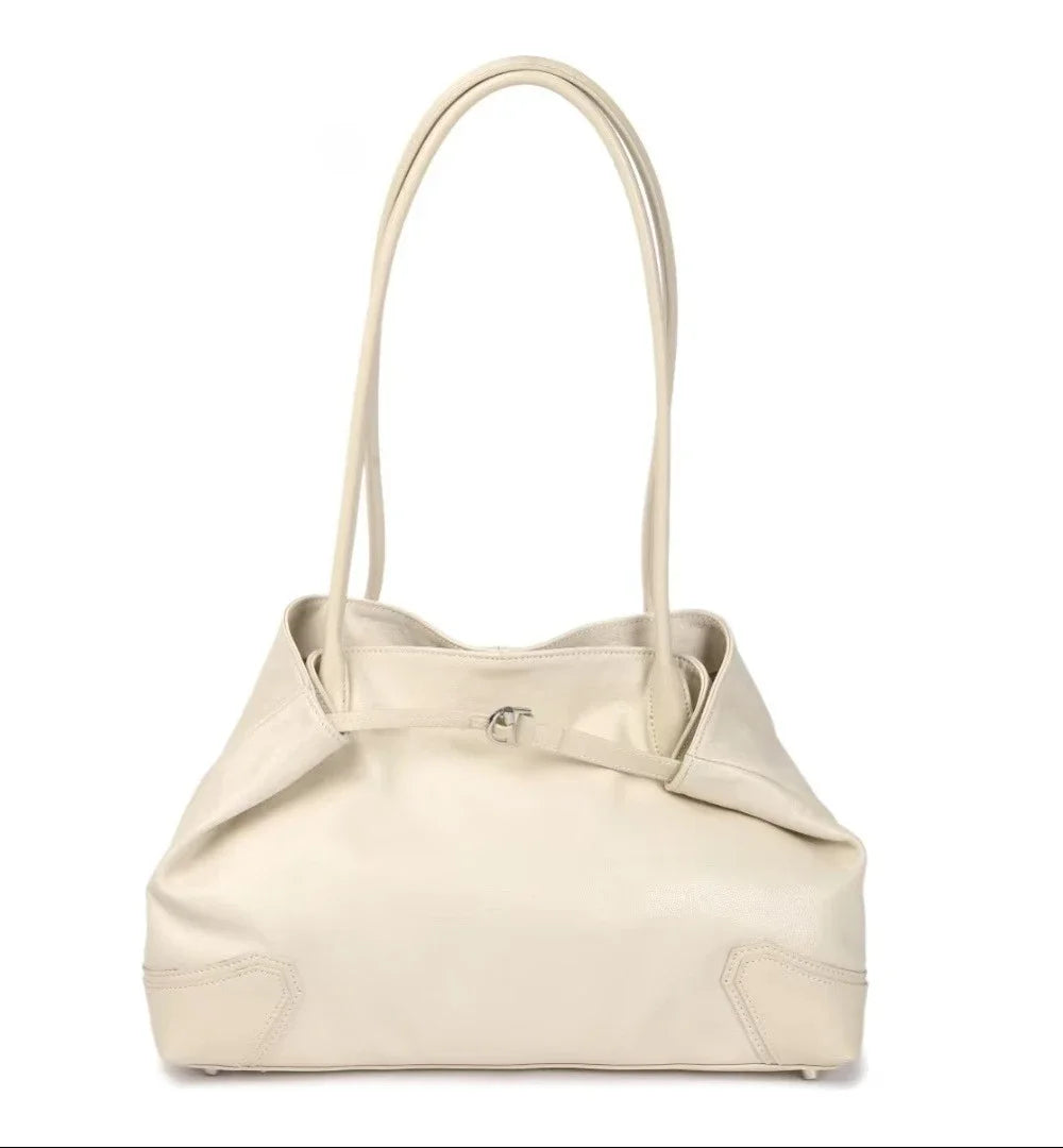Beige Coffee Leather Tote Bag