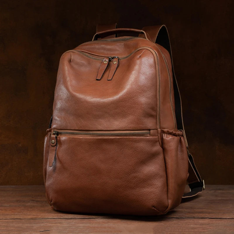 Leather Backpack – Large Capacity Travel & Laptop Bag 15.6 Inch