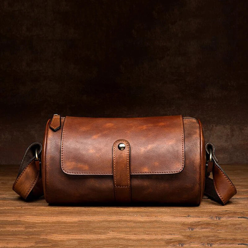Leather Crossbody Bag with Cylinder Design