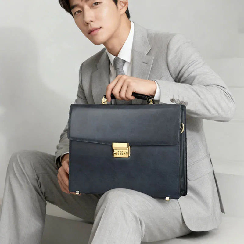 Leather Briefcase for Men – Business Laptop Bag with Shoulder Strap