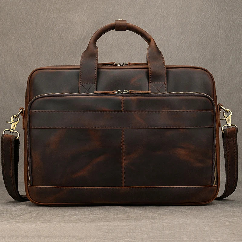 Men's Crazy Horse Business Briefcase 16" Laptop Handbag