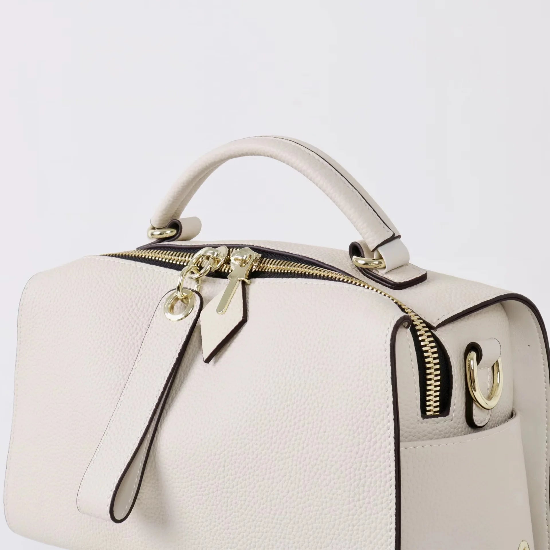 Beige Leather Bowling Tote