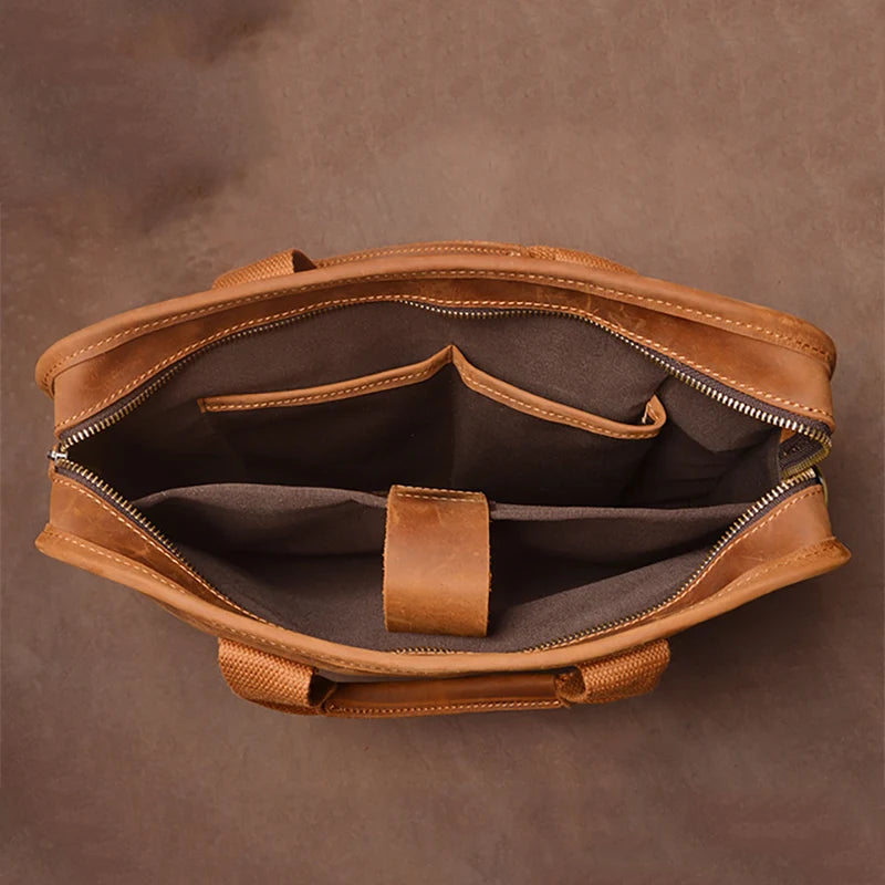 Leather Briefcase – 14 Inch Laptop Bag with Shoulder Strap