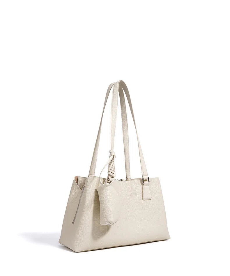 Beige Armpit Shopper - Cowhide Leather Bag with Pouch