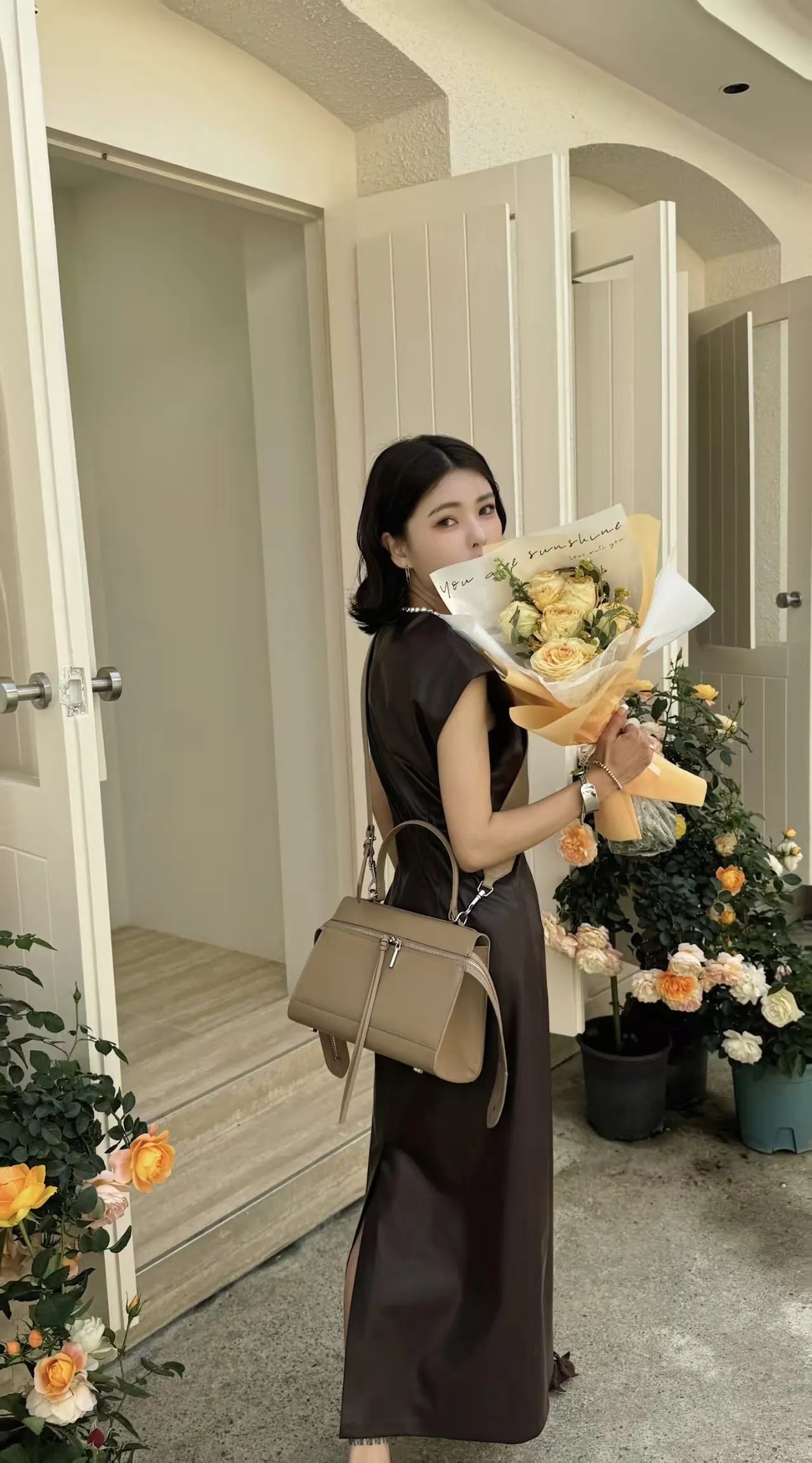 Beige Calfskin Tote Bag for Women