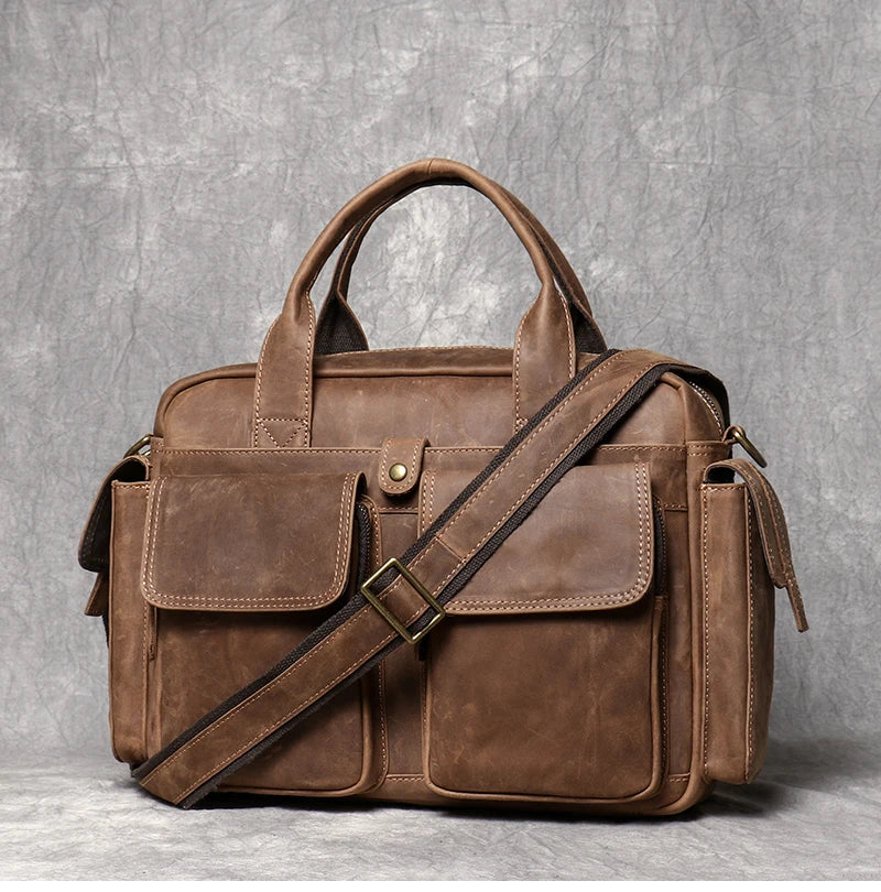 Crazy Horse Leather Briefcase with Laptop Compartment