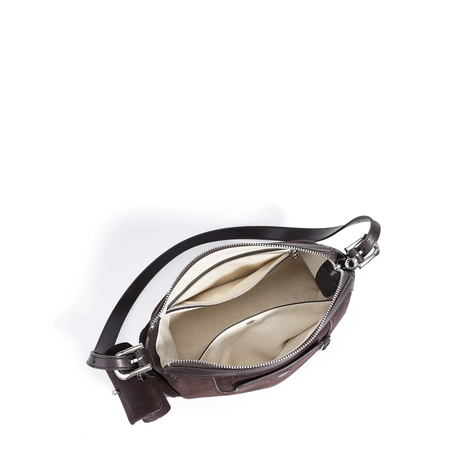 Baguette Crossbody with Keyring - Coffee Suede