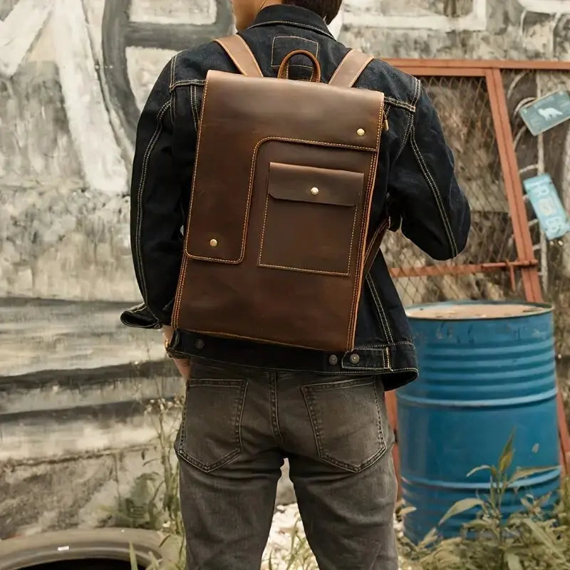 Men's Crazy Horse Leather Backpack 15" Laptop Business Bag Travel Daypack