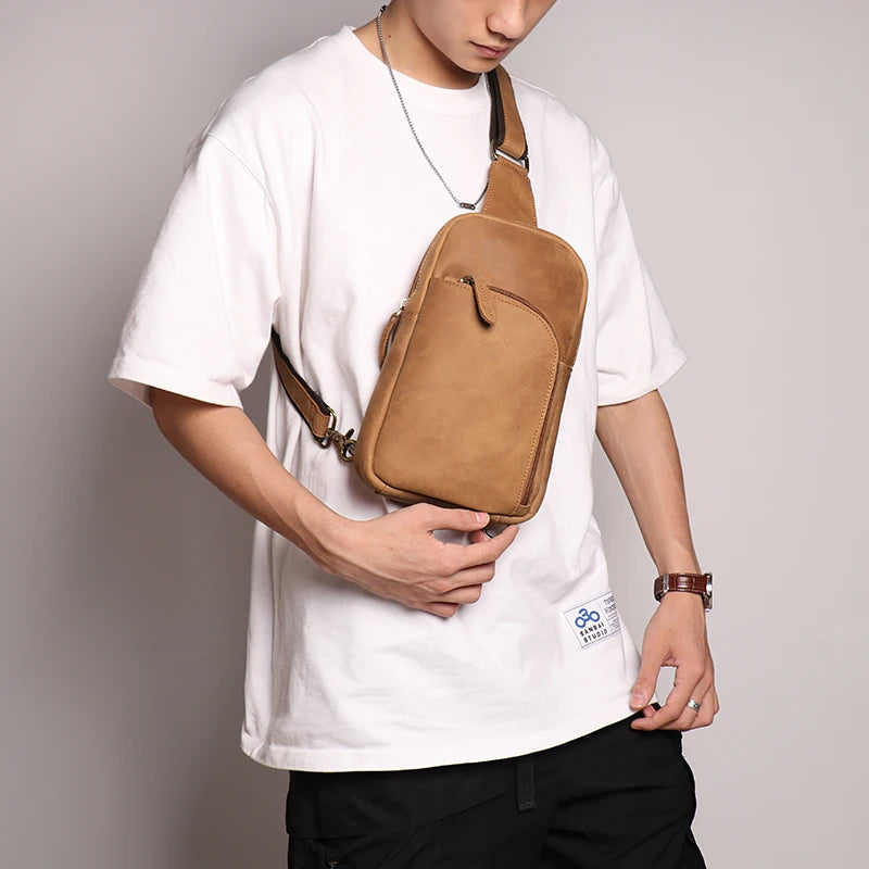 Leather Sling Bag – Compact Crossbody Chest Pack for Daily Use