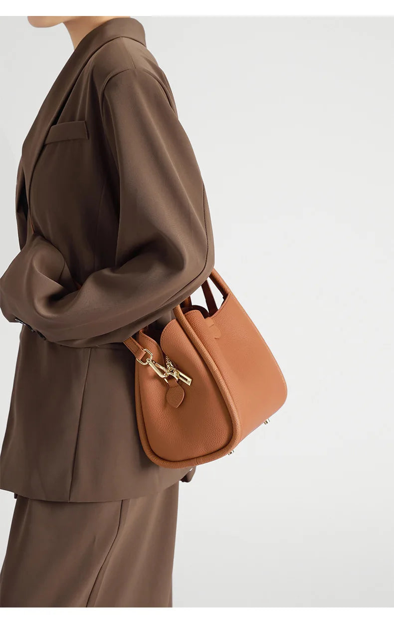 Beige Leather Bucket Tote Bag 2026