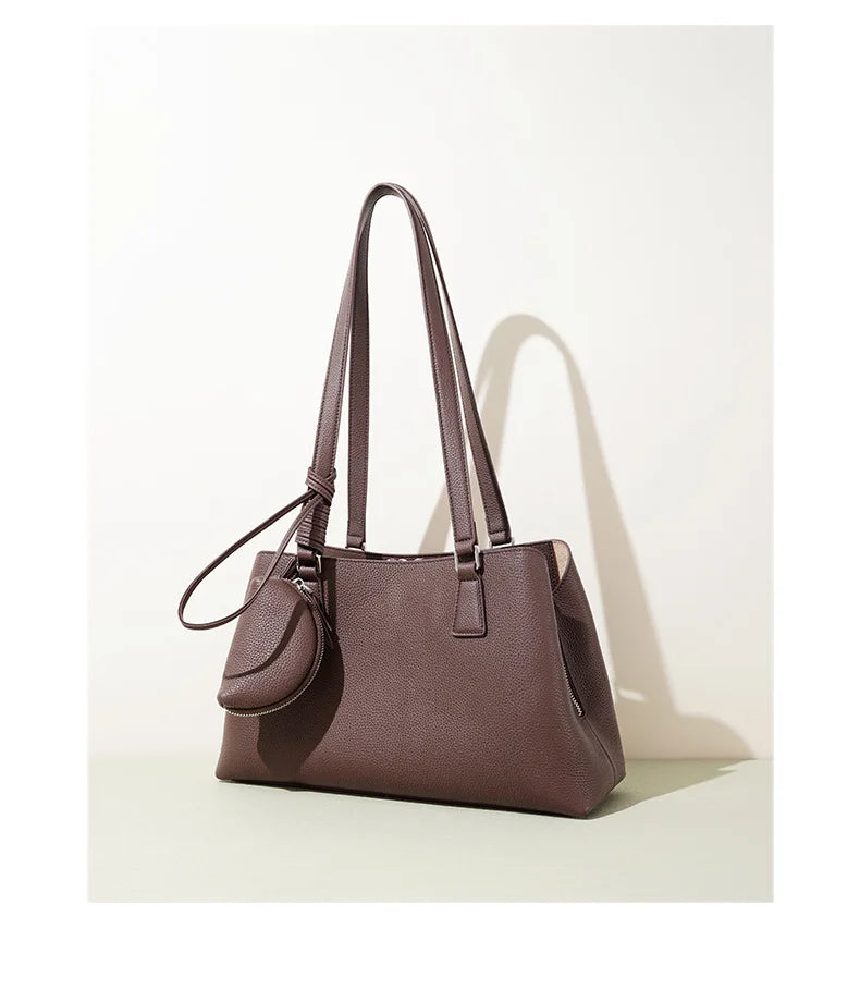 Beige Armpit Shopper - Cowhide Leather Bag with Pouch