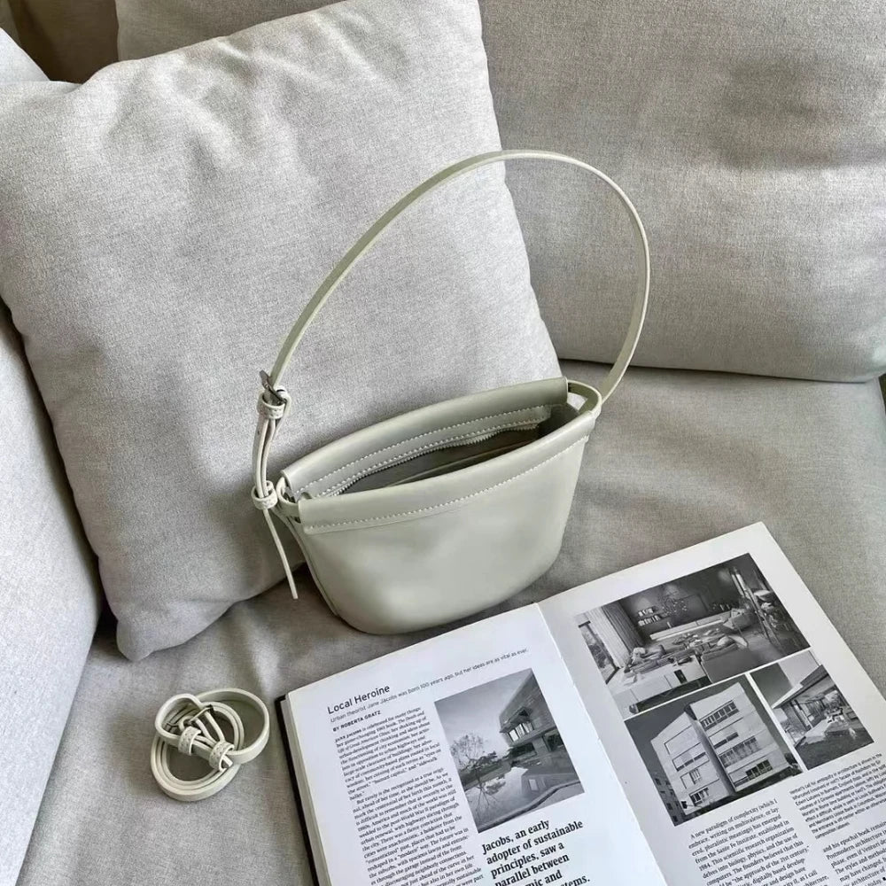 Beige Glossy Leather Flap Crossbody | KQ Premium