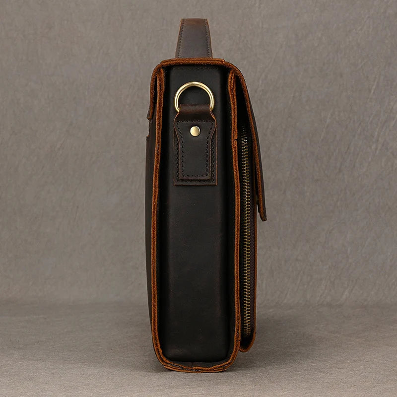 Leather Briefcase Bag with Laptop Compartment - 14 Inch