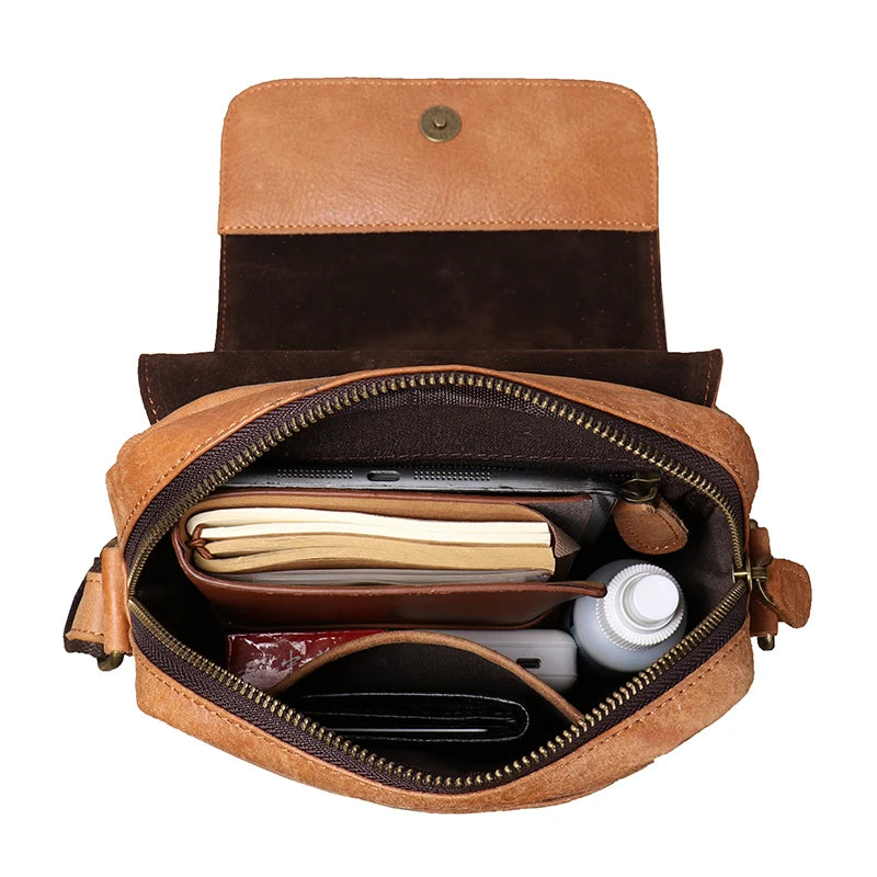 Leather Shoulder Bag with Flap - Vintage Crossbody for iPad