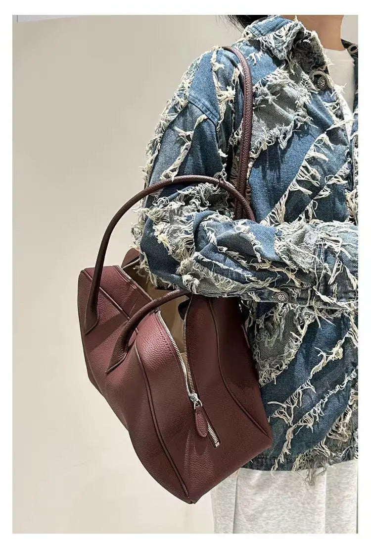 Leather Tote Bag with Shoulder Strap