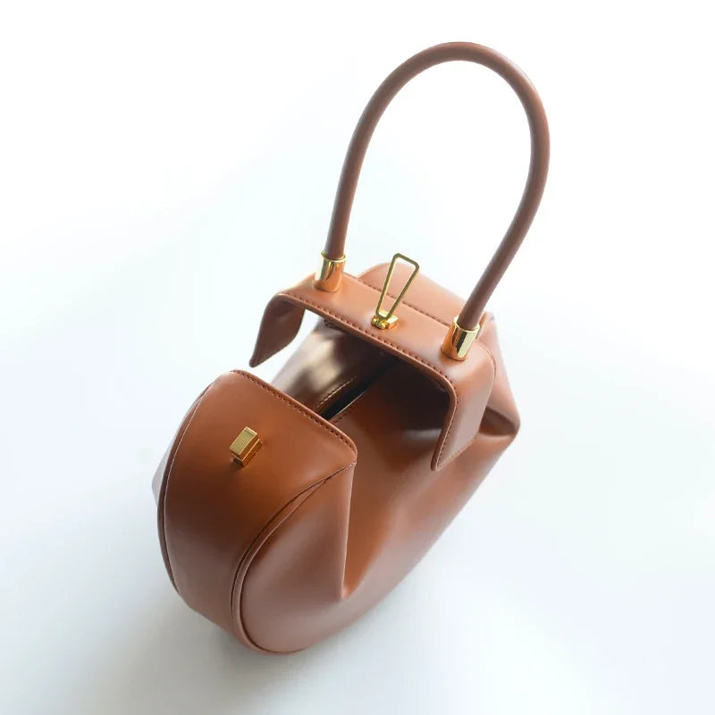 Women's Leather Dumpling Clutch - Khaki