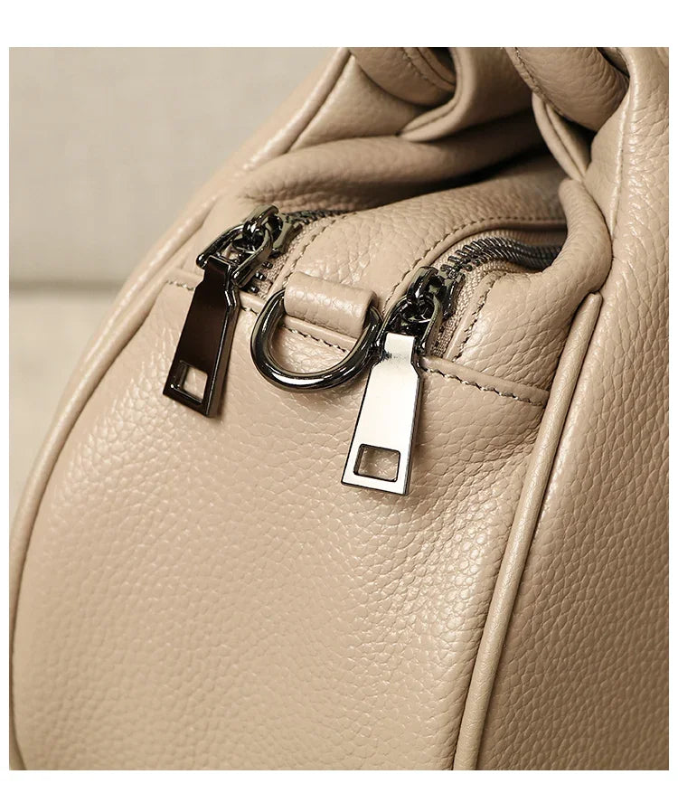 Beige Ruched Dumpling Crossbody Bag