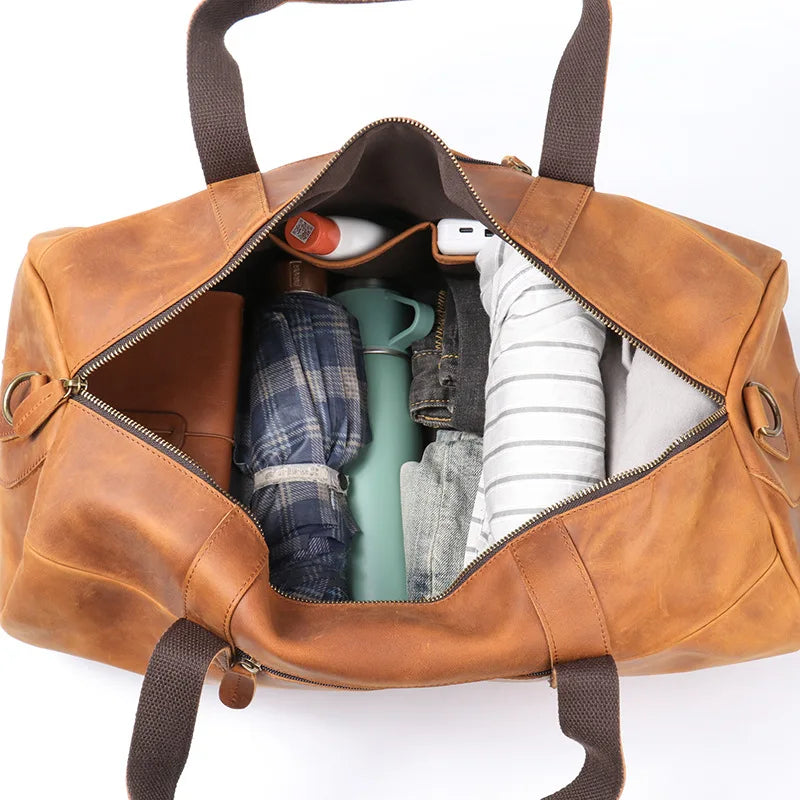Leather Duffel Bag – Vintage Weekender Travel & Gym Tote