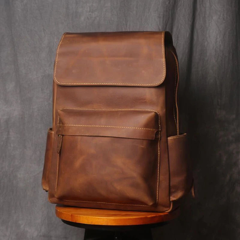 Leather Backpack 15.6 Inch Laptop - Large Capacity Travel Bag