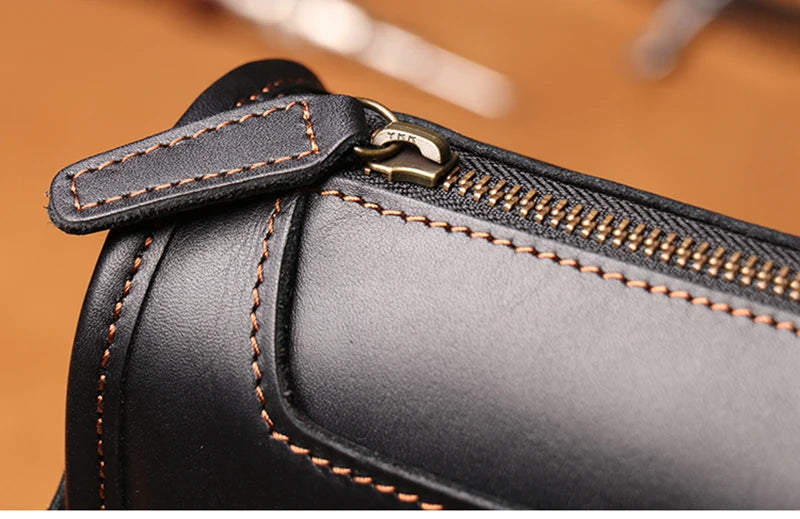 Crazy Horse Leather Messenger Bag with Laptop Compartment