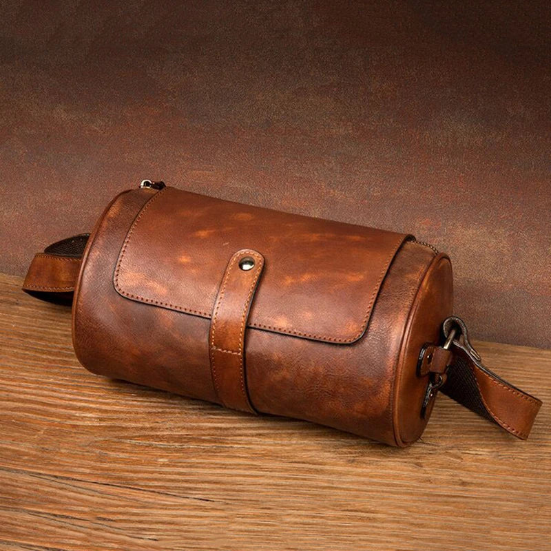 Leather Crossbody Bag with Cylinder Design