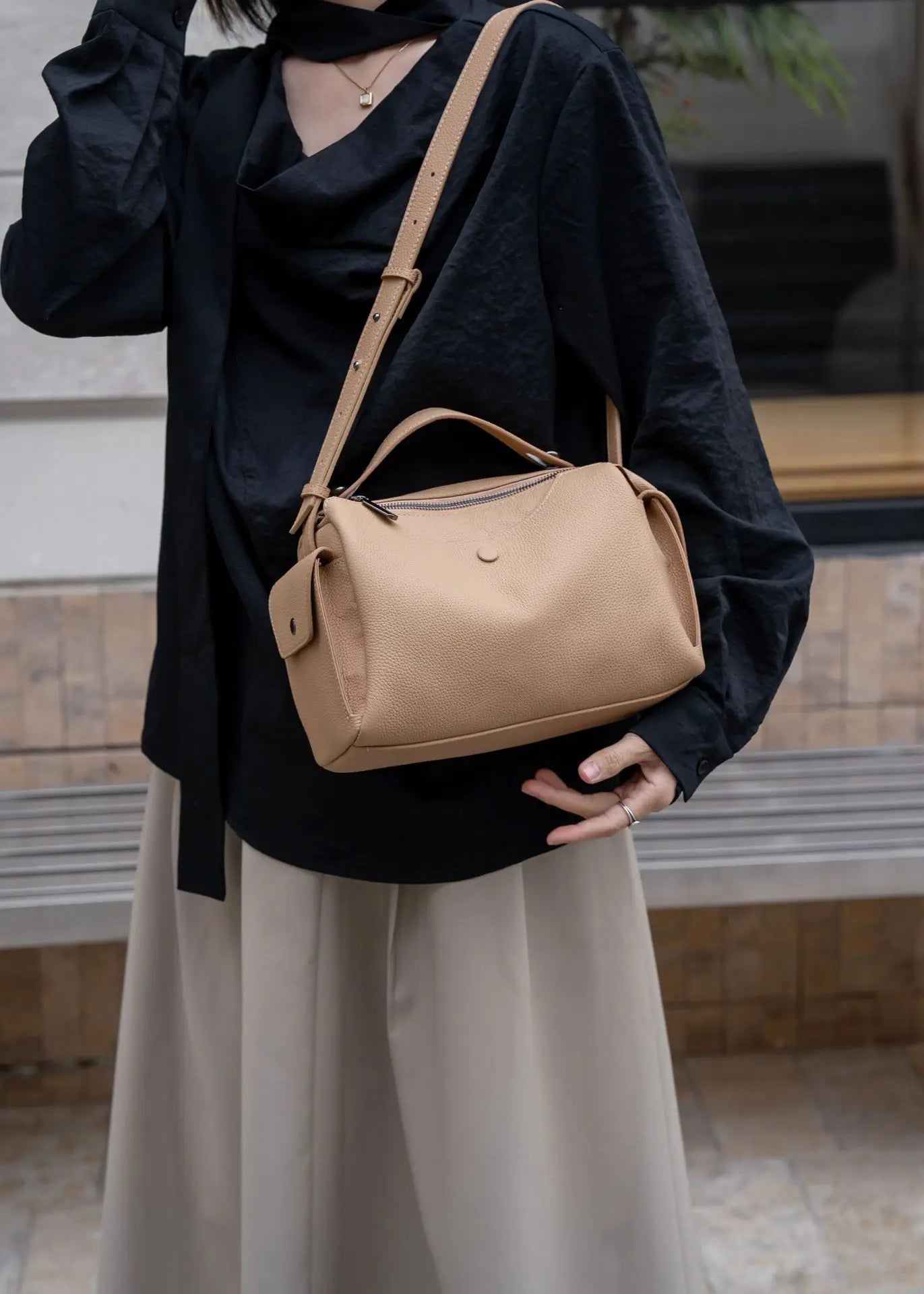 Beige Togo Leather Boston Tote - KQ Premium 2026