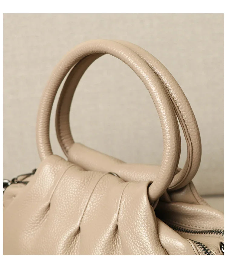 Beige Ruched Dumpling Crossbody Bag