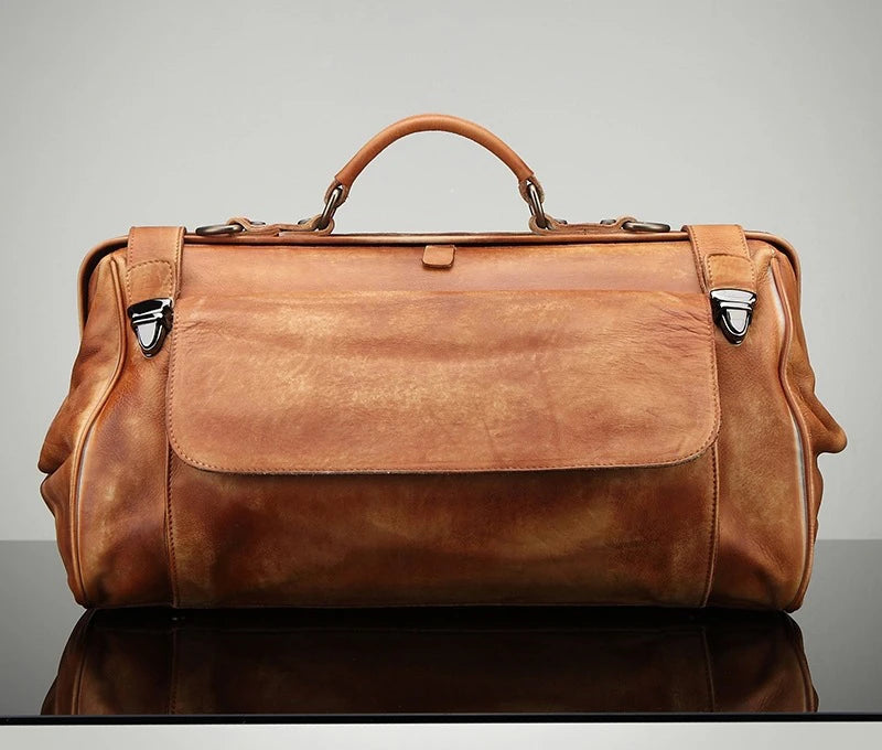 Leather Duffel Bag with Shoulder Strap - Travel Weekender