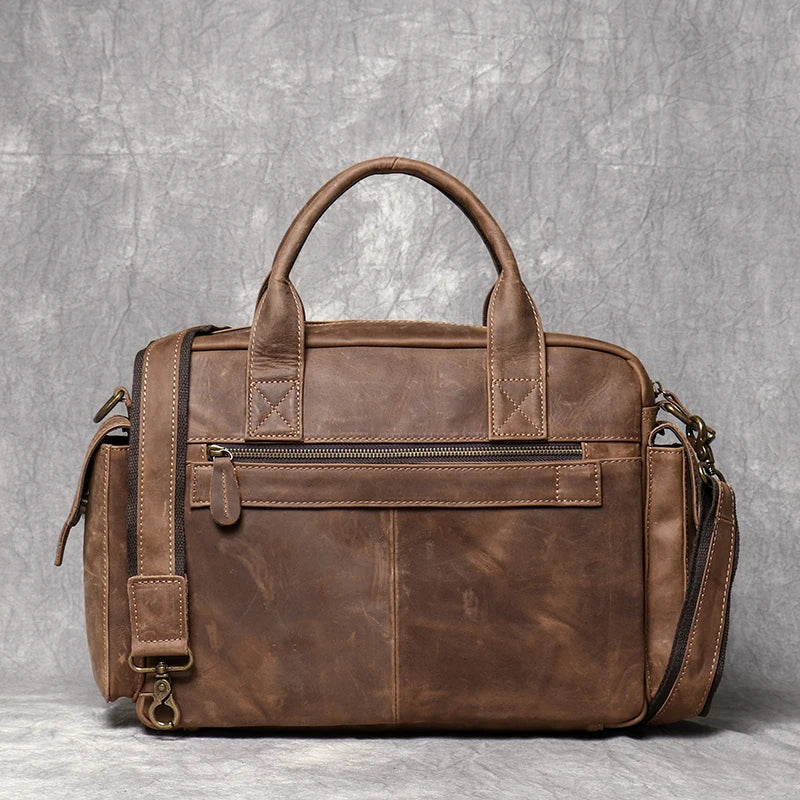 Crazy Horse Leather Briefcase with Laptop Compartment
