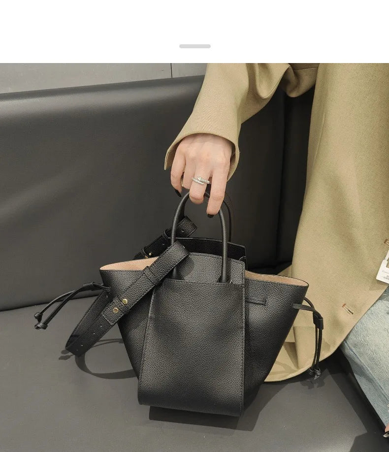 Black Leather Wings Trapeze Tote