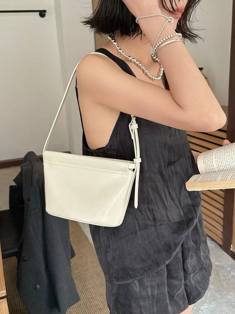 Beige Glossy Leather Flap Crossbody | KQ Premium