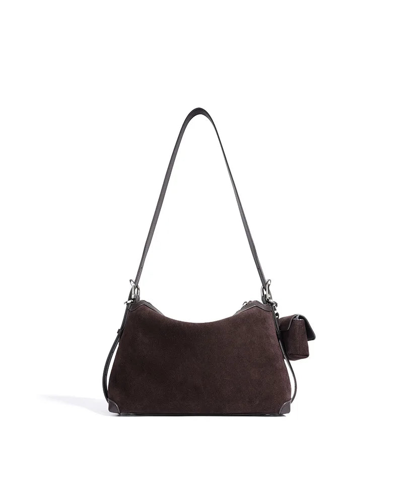 Baguette Crossbody with Keyring - Coffee Suede