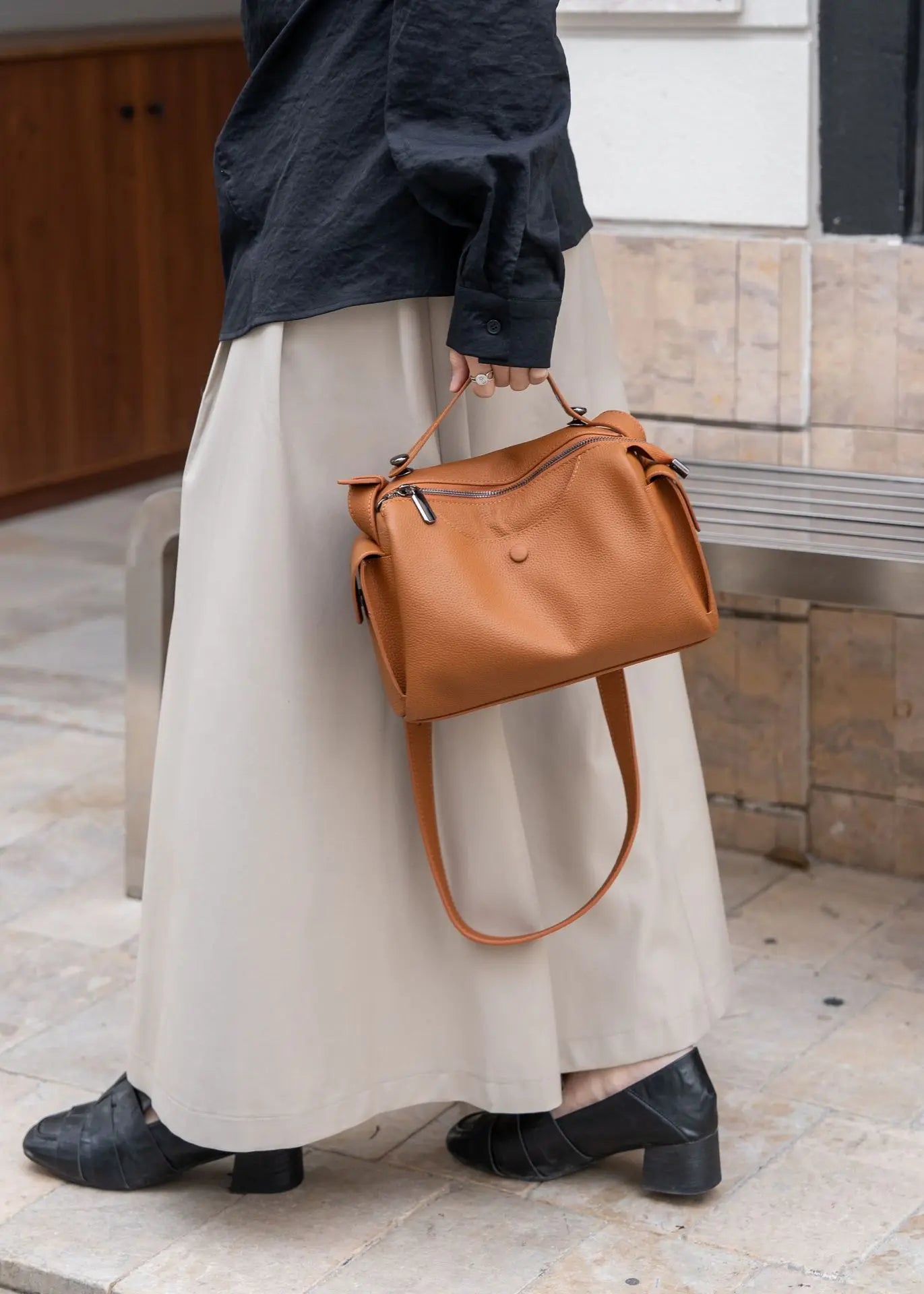 Beige Togo Leather Boston Tote - KQ Premium 2026