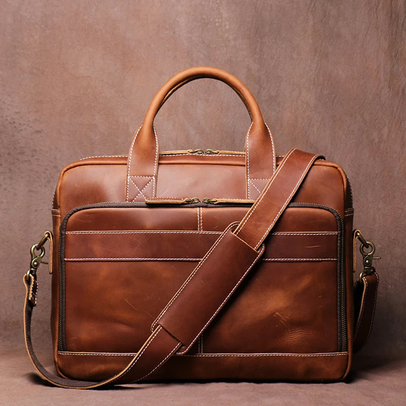 Leather Briefcase 15.6" Laptop Bag – Vintage Business Messenger
