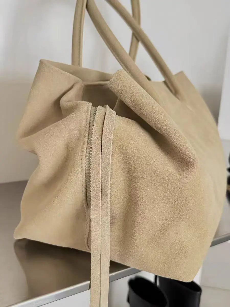 Apricot Suede Multi-Layer Tote - Large Commuter Handbag