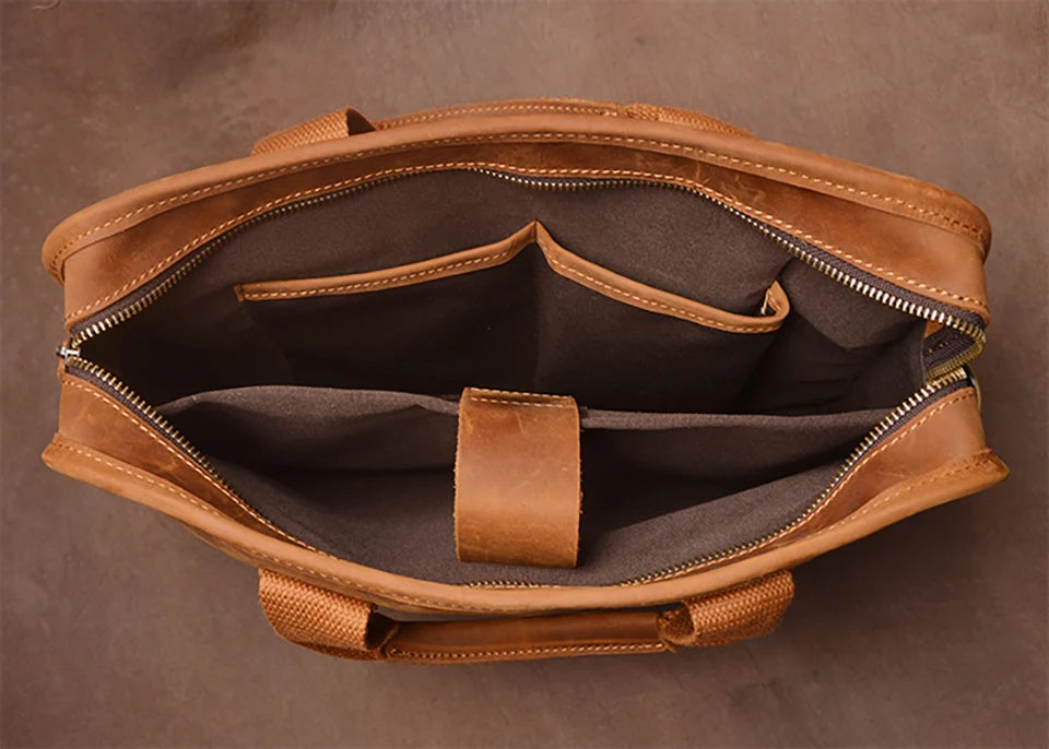 Leather Briefcase – 14 Inch Laptop Bag with Shoulder Strap