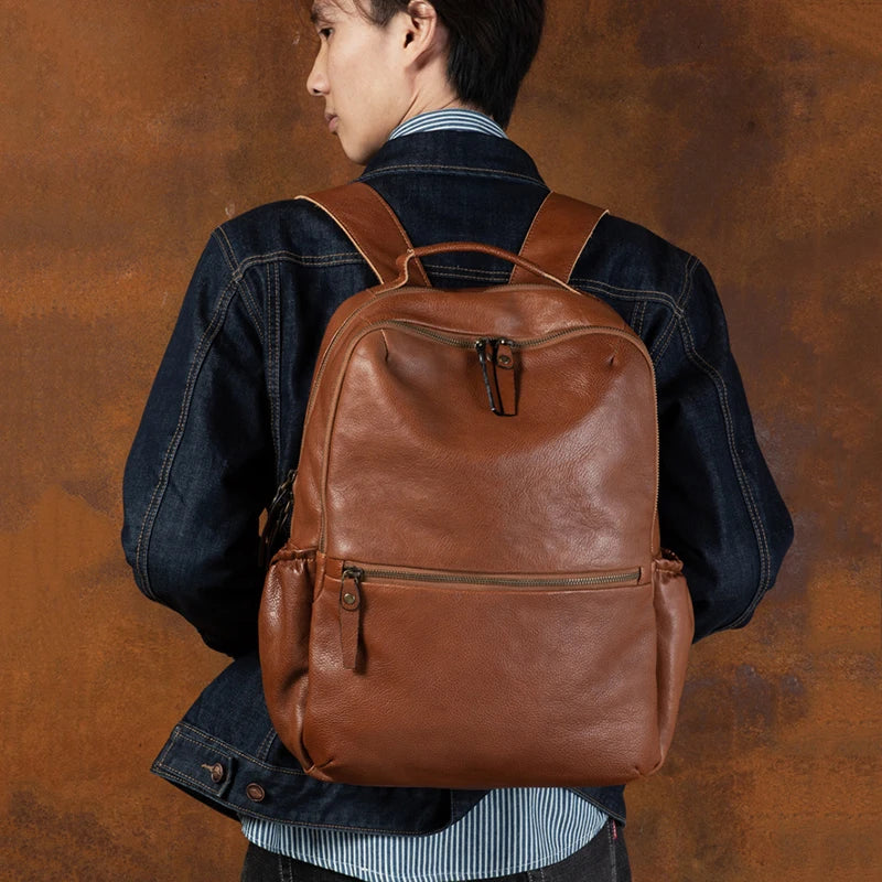 Leather Backpack – Large Capacity Travel & Laptop Bag 15.6 Inch