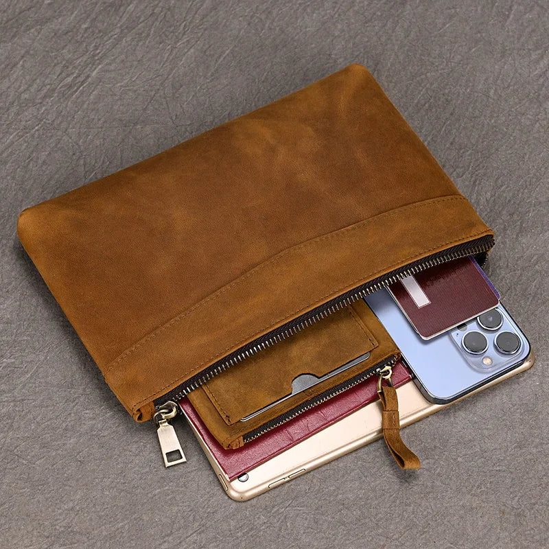 Men's Genuine Leather Clutch Wallet 7.9" iPad Soft Leather Hand Purse