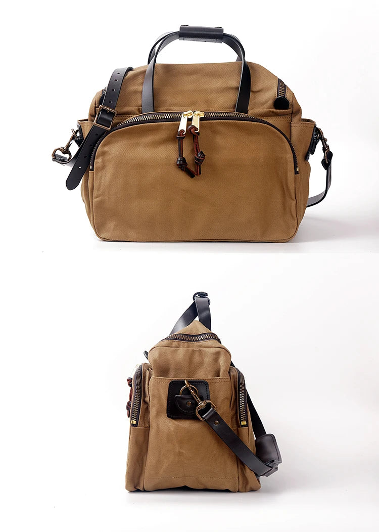 Canvas Briefcase with Shoulder Strap - Brown