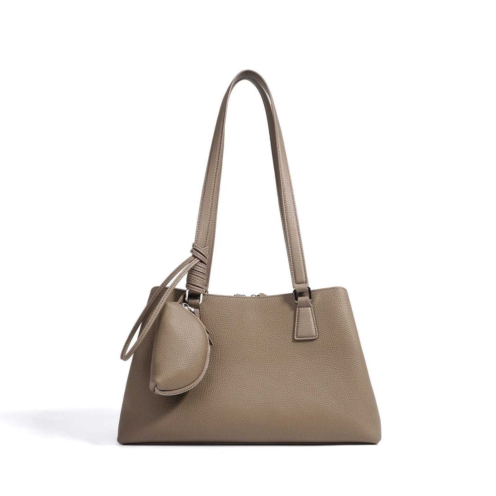 Beige Armpit Shopper - Cowhide Leather Bag with Pouch