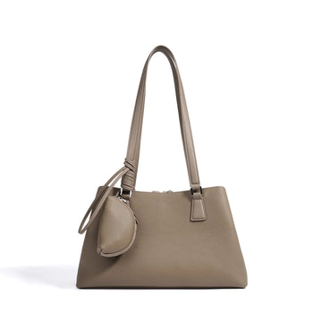 Beige Armpit Shopper - Cowhide Leather Bag with Pouch