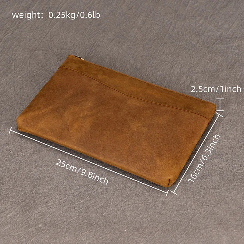 Men's Genuine Leather Clutch Wallet 7.9" iPad Soft Leather Hand Purse
