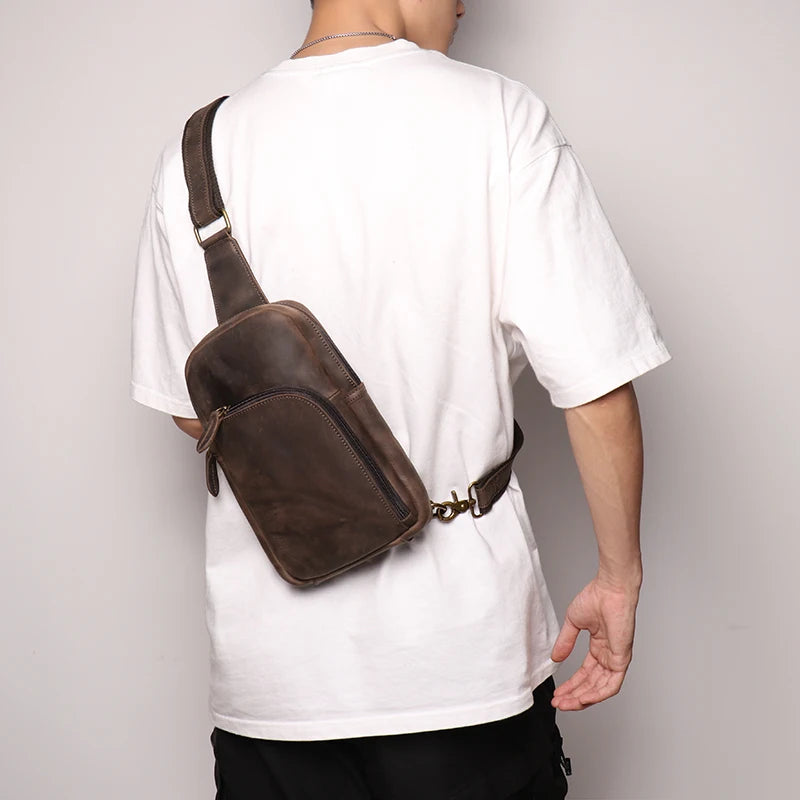 Leather Sling Bag – Compact Crossbody Chest Pack for Daily Use