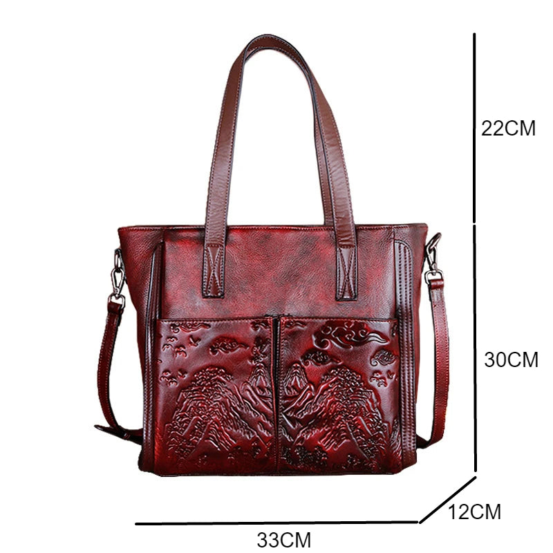 Leather Tote Bag with Embossed Detail