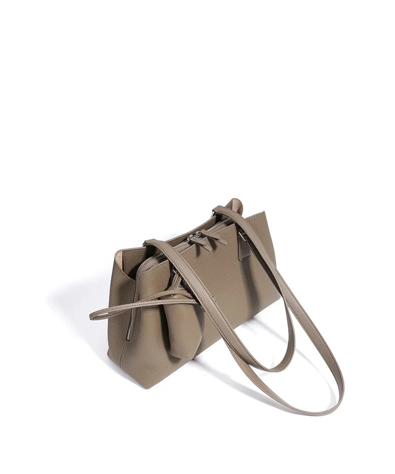 Beige Armpit Shopper - Cowhide Leather Bag with Pouch