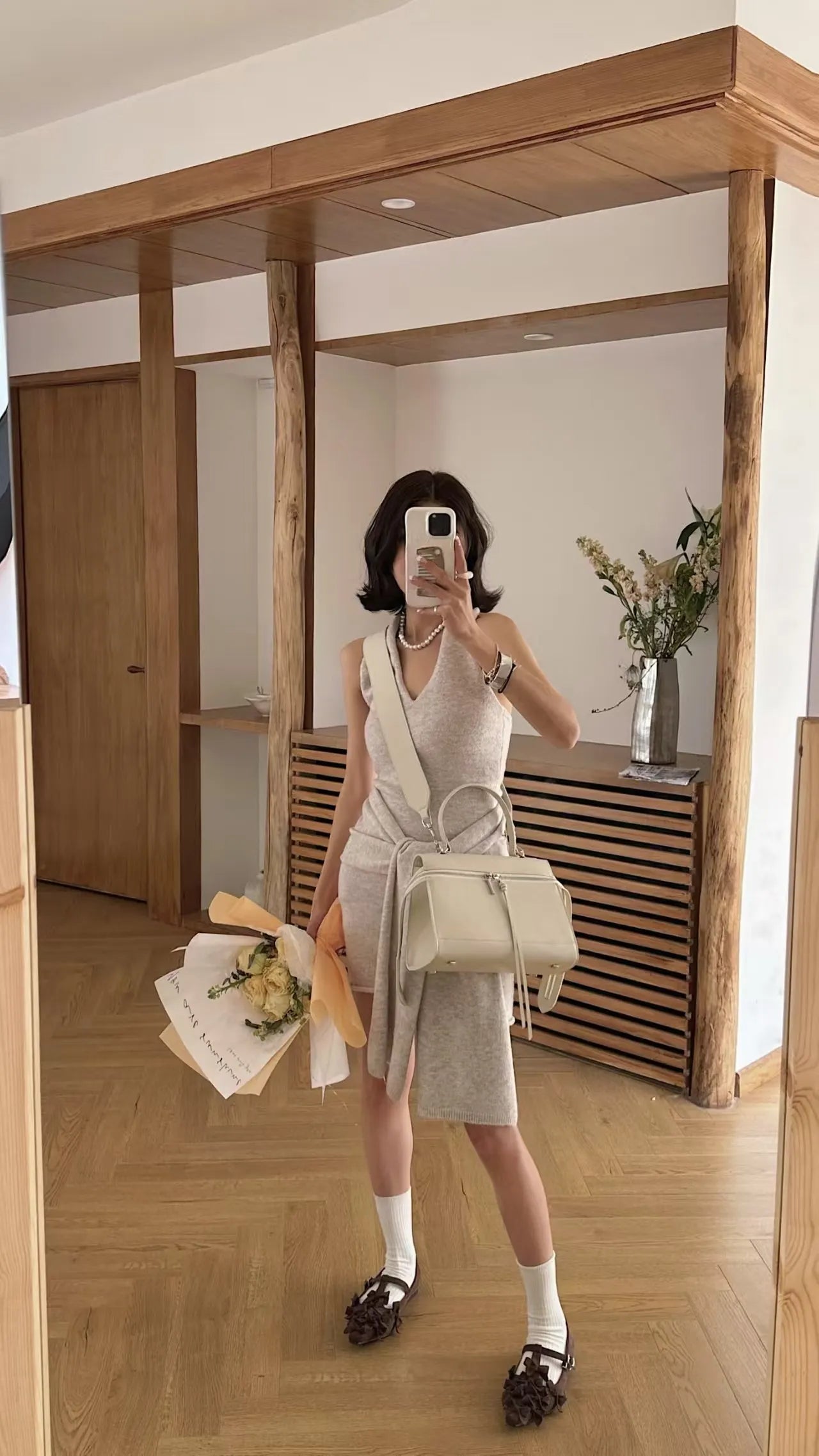 Beige Calfskin Tote Bag for Women