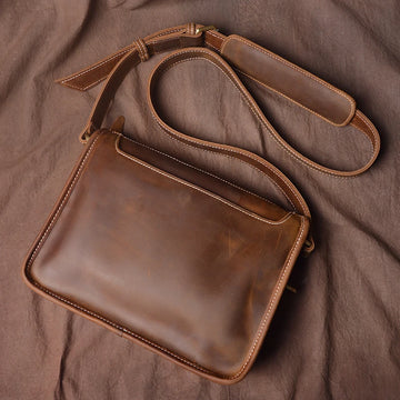 Crazy Horse Leather Messenger Bag with Laptop Compartment